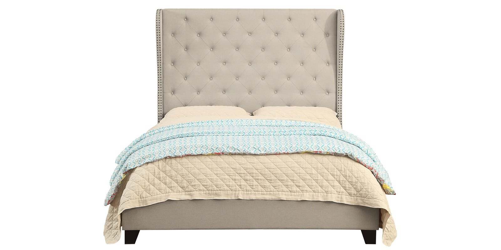 Luxurious Queen Size Upholstered Bed In Off-Beige Colour