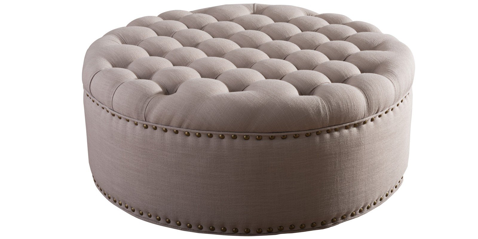 Stylish Tufted Round Pouffe in Beige Colour by Dreamzz Furniture