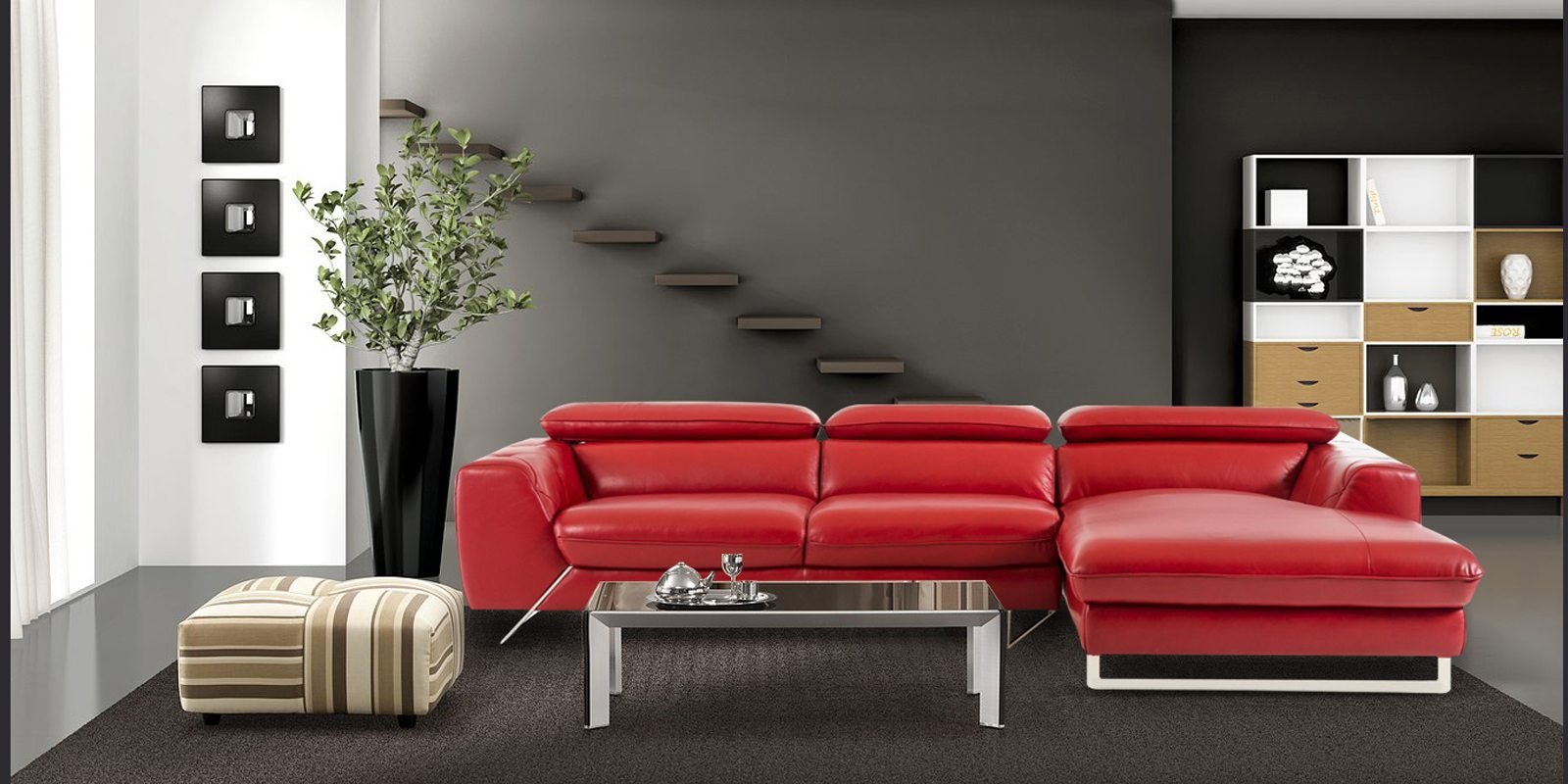 Ultra Modern LHS 2 Seater Sofa with Lounger in Red Colour by Dreamzz Furniture
