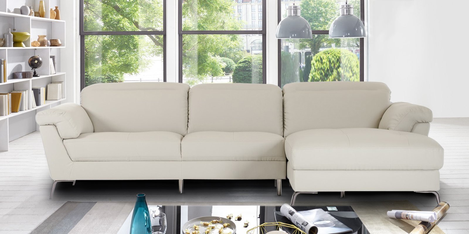 Honora LHS Sofa with Lounger in Beige Colour by Dreamzz Furniture