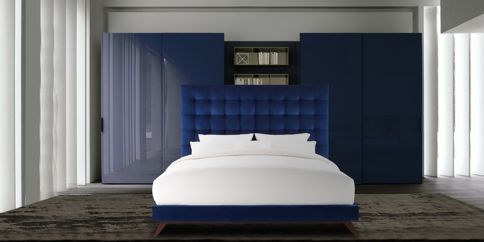 Glorious Queen Size Upholstered Bed in Blue Colour by Dreamzz Furniture