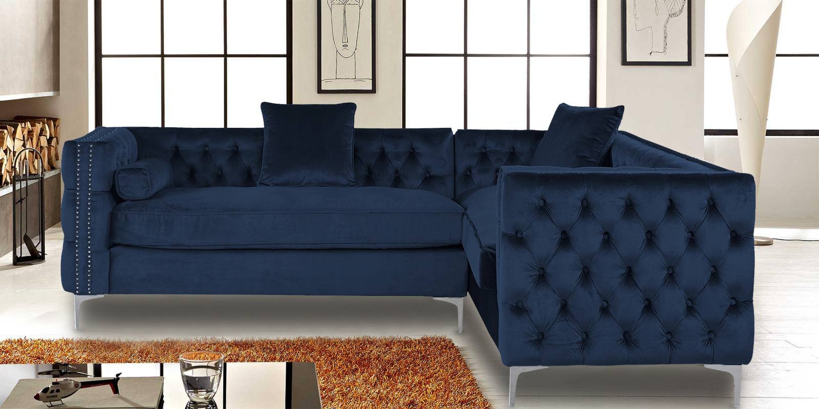 Tidafors Classic RHS Sofa in Velvet Blue Colour by Dreamzz Furniture