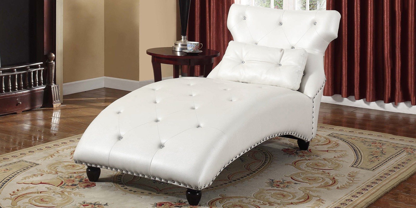 Modish Lounge Chaise In Pearl White Leatherette
