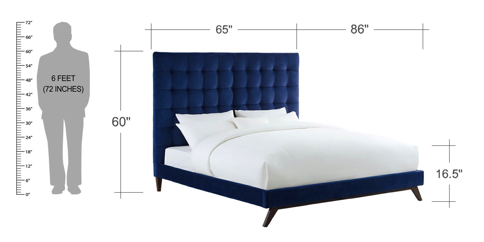 Glorious Queen Size Upholstered Bed in Blue Colour by Dreamzz Furniture