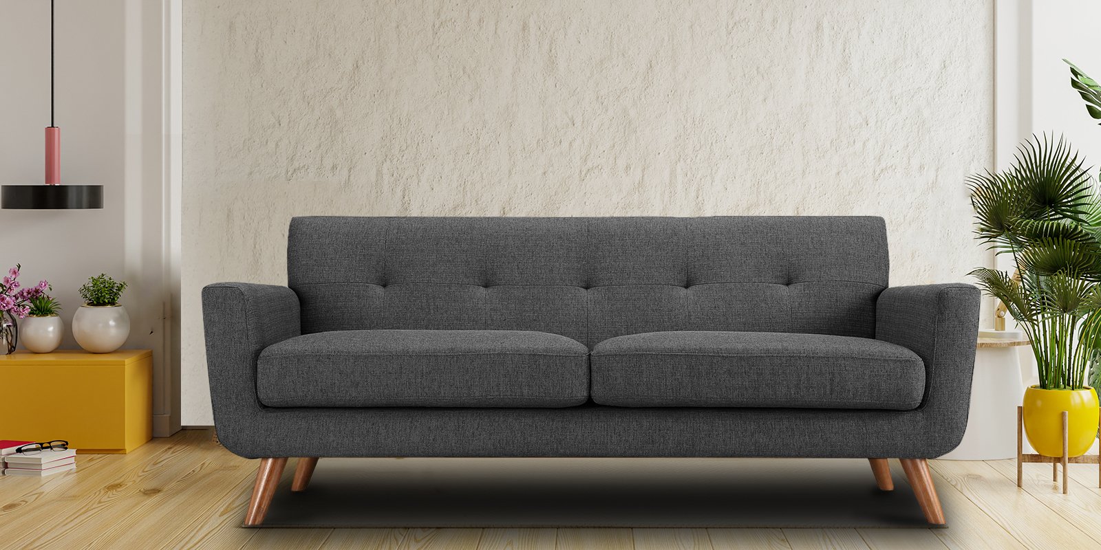 Mid-Century Classic 3 Seater Sofa in Grey Colour by Dreamzz Furniture