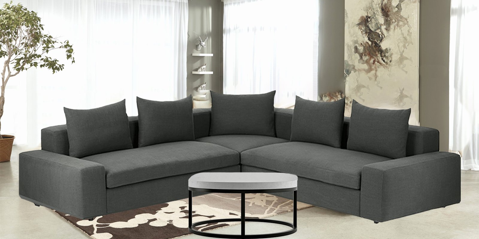 Optimistic Sectional Sofa in Grey Colour