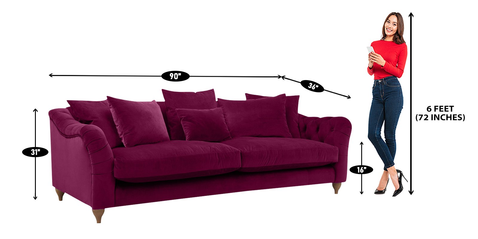 Grendale 3 Seater Sofa in Mulberry colour